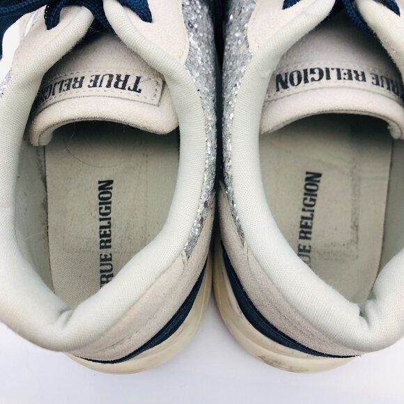 True Religion Women's Esther Sneakers Sz 10 Silver Glitter Blue Laces FT20385-01 - Picture 6 of 10
